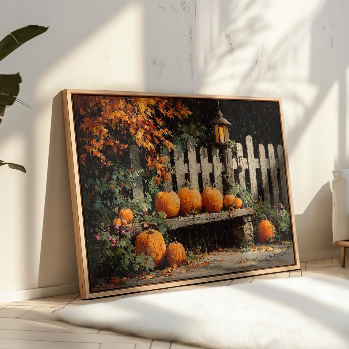 Autumn Pumpkins Picket Fence Lantern Harvest Garden Art Poster