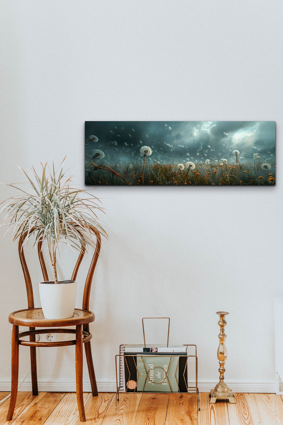 Gloomy Cloudy Dandelion Meadow Wall Art Print - Image 4
