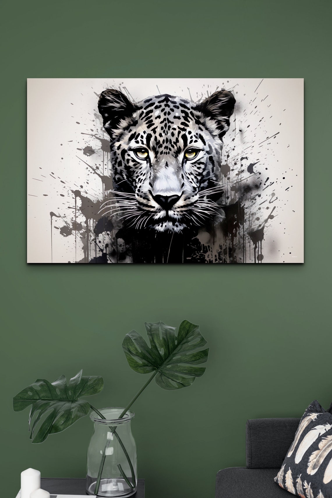 Leopard Portrait in Dramatic Black and White Splash Paint Style Poster - Image 5