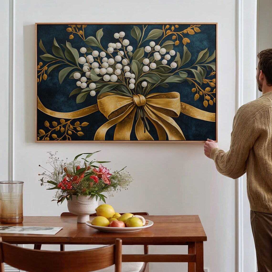 Gold Bow And White Berries Christmas Wall Decor - Image 4