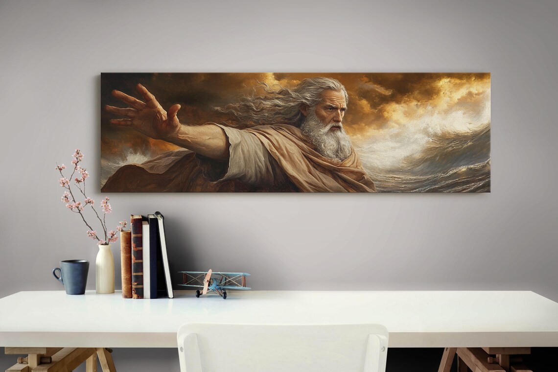 Moses Parting The Red Sea Epic Biblical Miracle Stormy Ocean Art Poster - Image 2