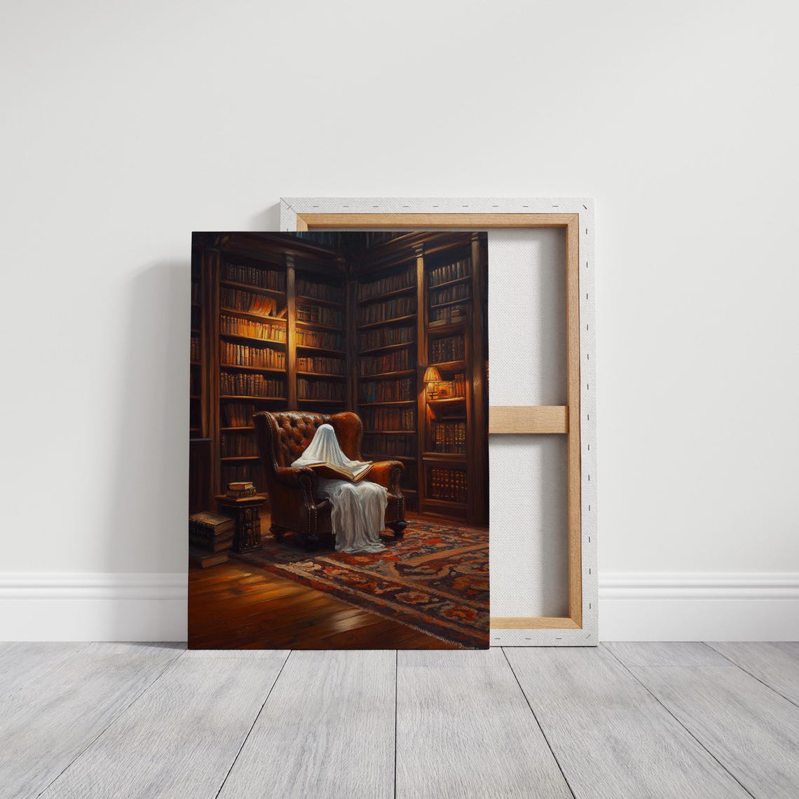 Ghost Reading Book In Cozy Vintage Library Dark Academia Wall Art - Image 2