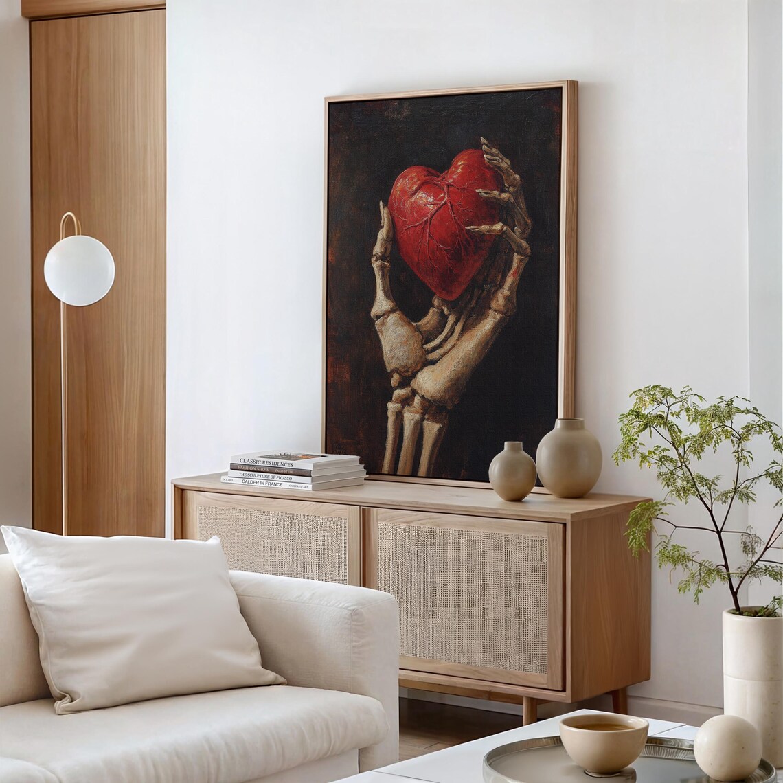 Skeleton Hand Holding Red Heart Dark Gothic Anatomy Oil Painting Poster - Image 5