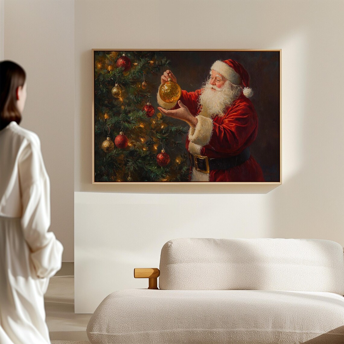 Santa Claus With Christmas Ornament, Vintage Santa Painting - Image 5