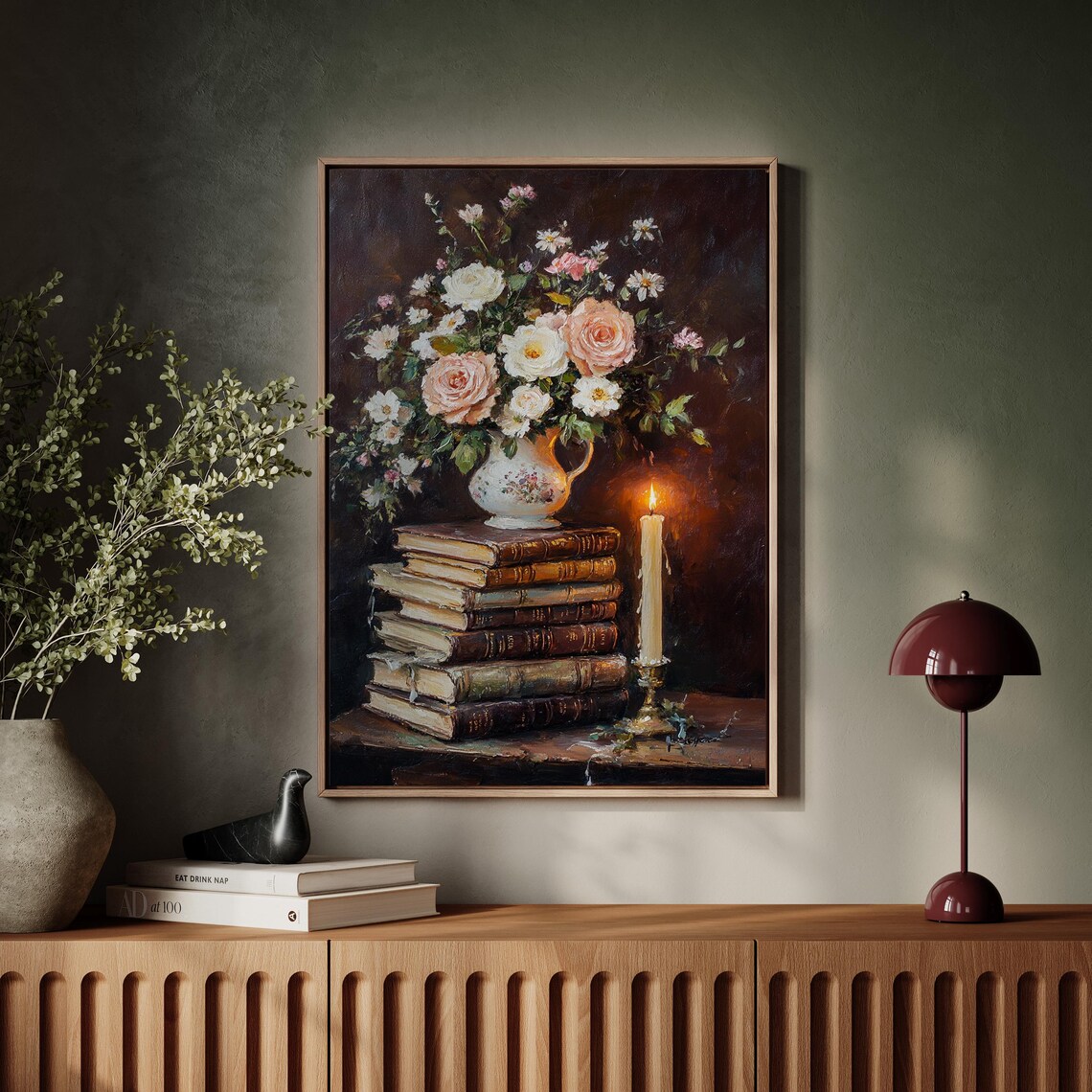 Vintage Roses and Candlelight Floral Bouquet on Antique Books Poster - Image 7