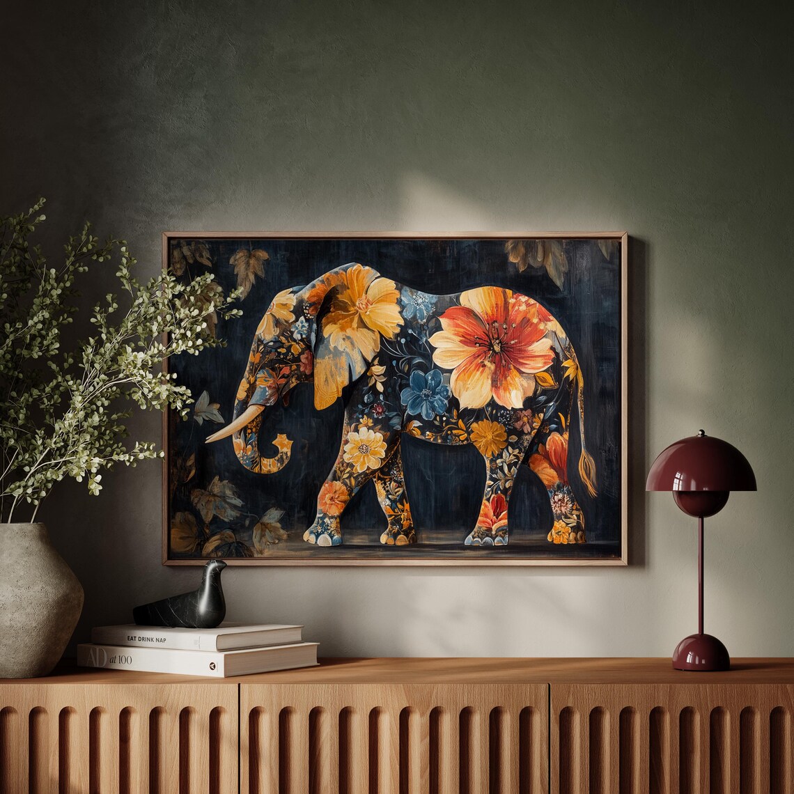Elephant Covered in Vibrant Floral Pattern Bold Botanical Animal Poster - Image 4