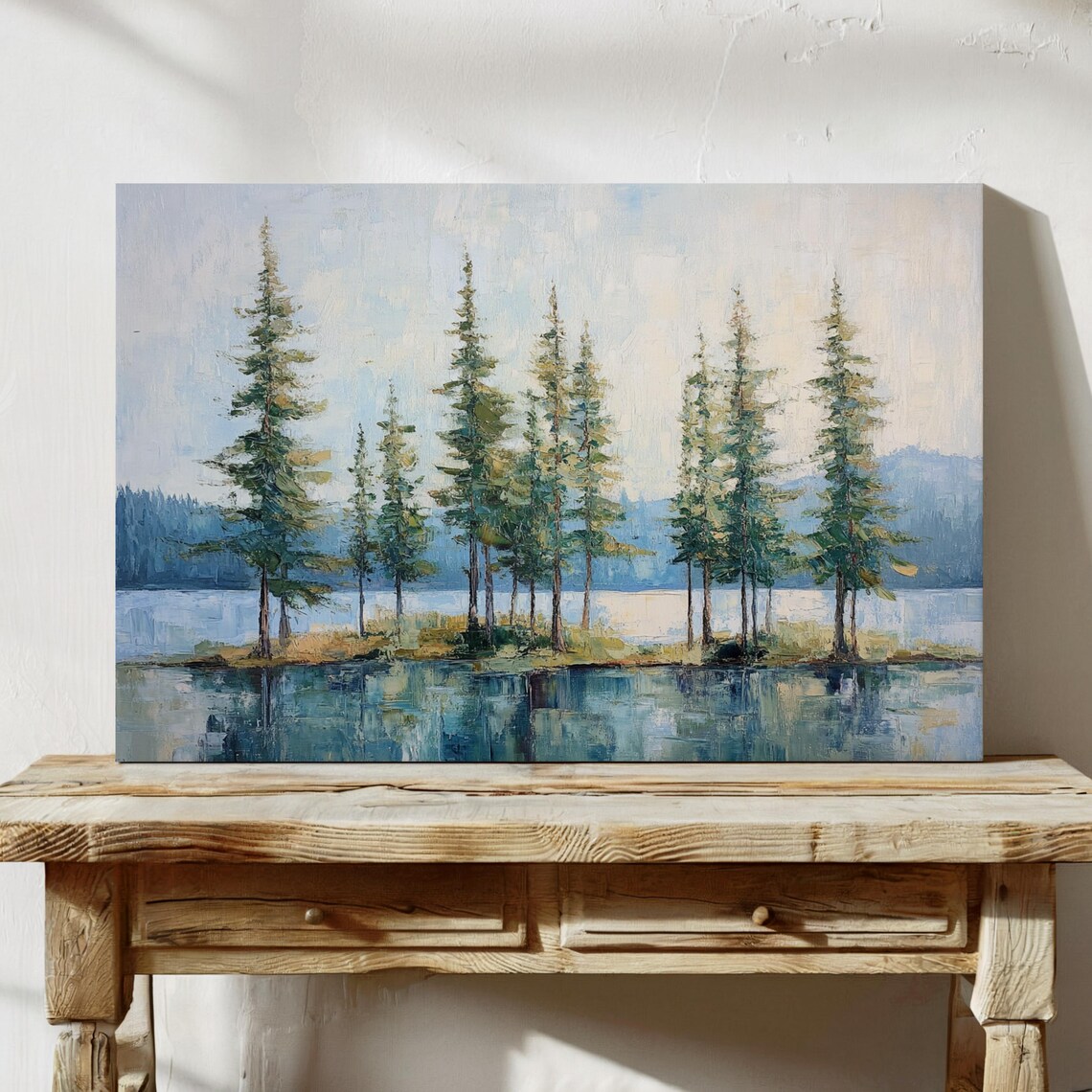 Serene Pine Forest Lake, Rustic Landscape Art Print - Image 3