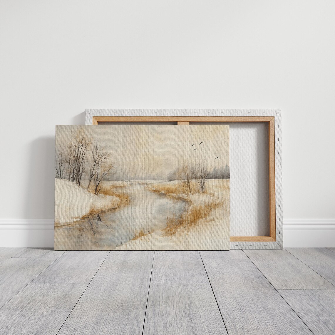 Winter River Landscape, Serene Nature Art - Image 3