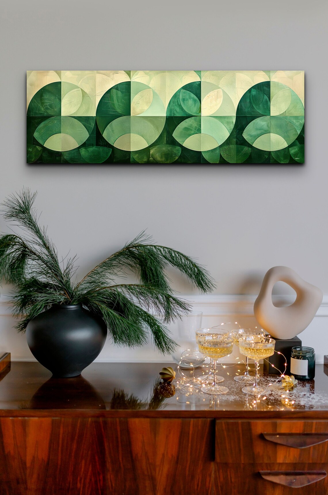 Panoramic Mid-Century Modern Boho Geometric Art Print - Image 4