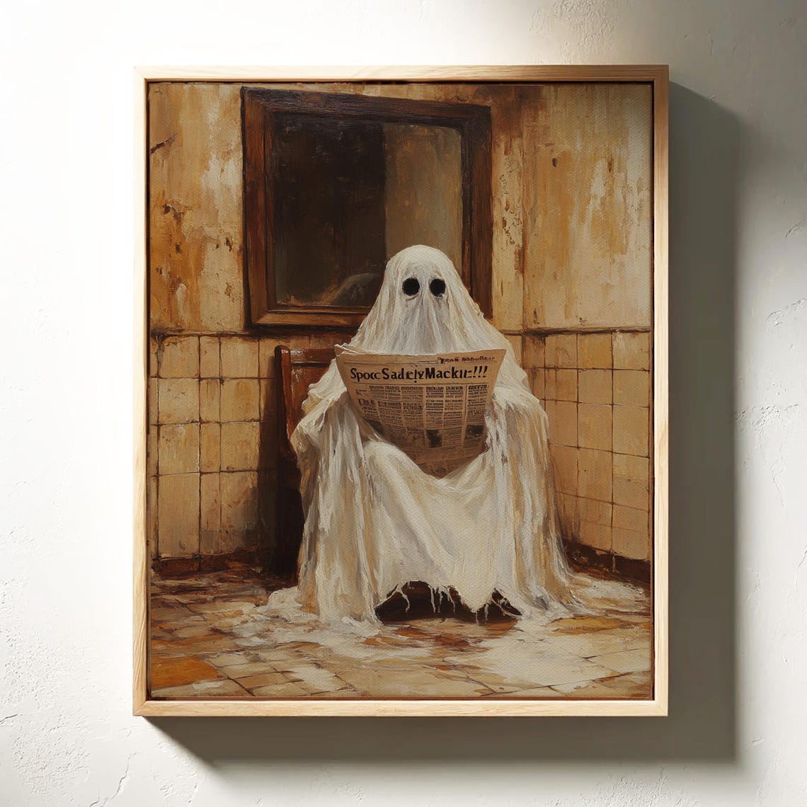 Funny Ghost Reading Newspaper In Bathroom Spooky Gothic Art Poster - Image 4