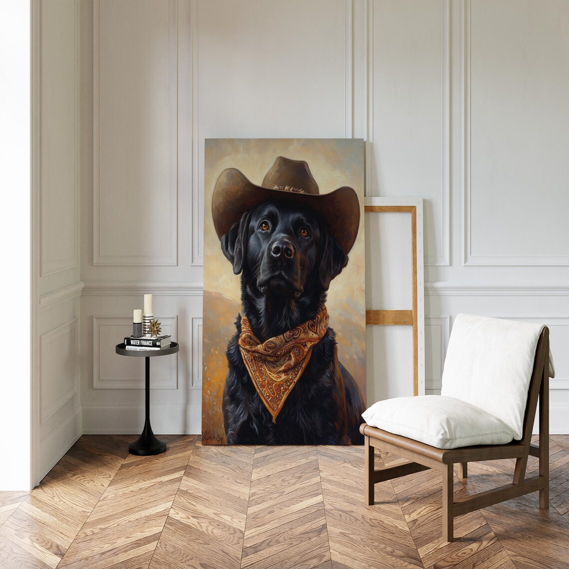 Black Labrador Cowboy Hat And Bandana Western Dog Portrait Poster - Image 2