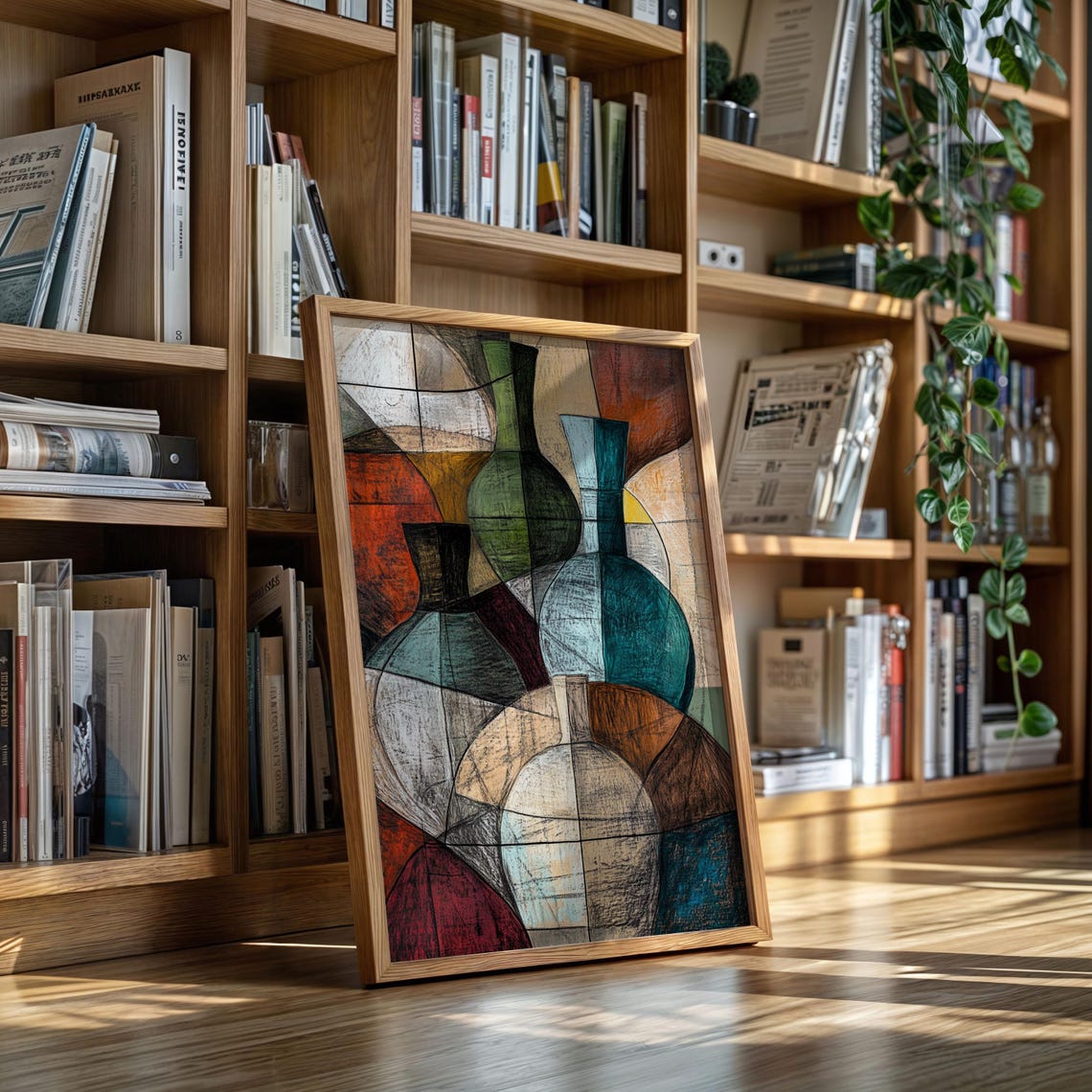 Colorful Abstract Cubist Vases Modern Geometric Still Life Art Poster