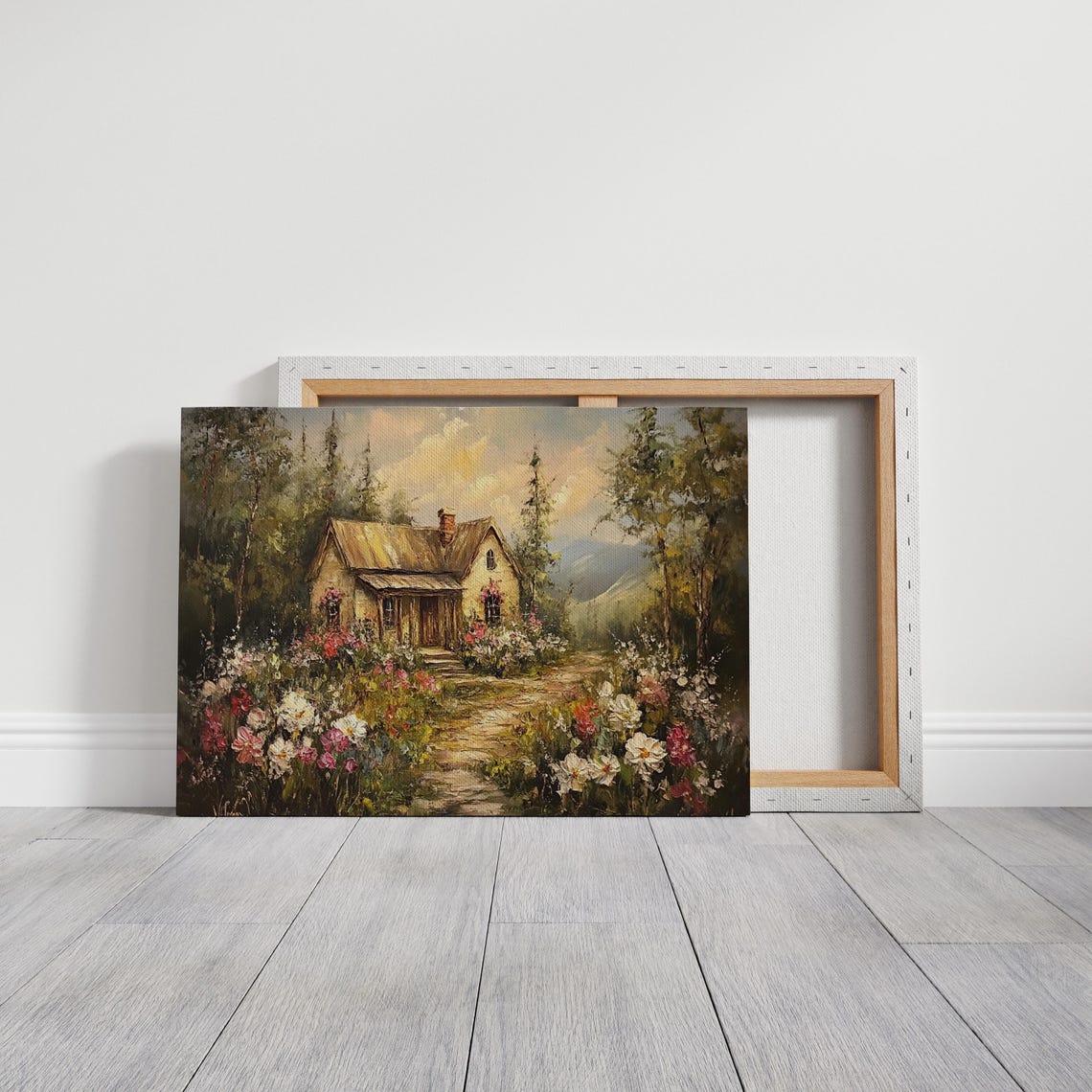 Rustic Forest Cottage With Flower Garden Path Vintage Wall Art - Image 3