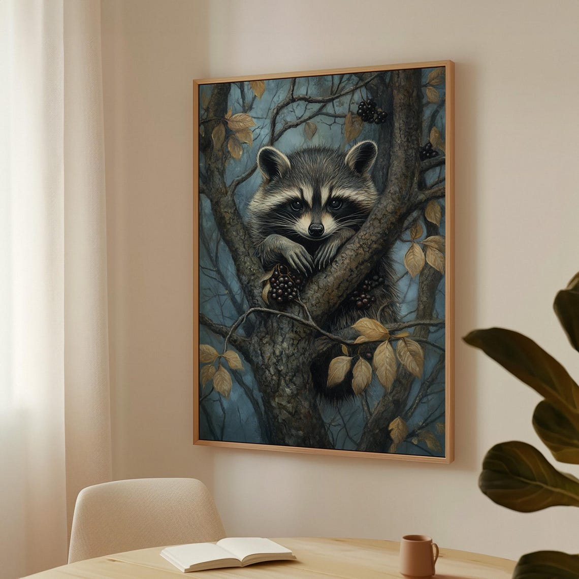 Raccoon Nestled in Autumn Tree With Dark Berries Wildlife Poster - Image 4