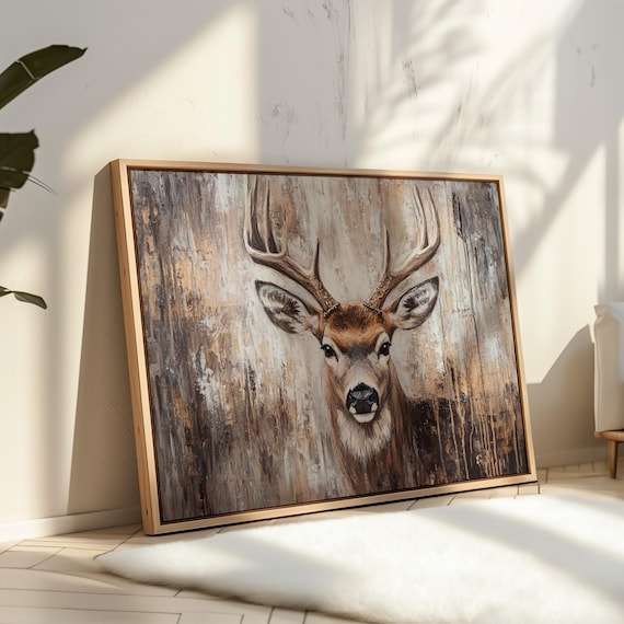 Rustic Deer Wall Art Majestic Buck With Antlers Wildlife Canvas Print For Cabin Lodge Or Farmhouse Dcor