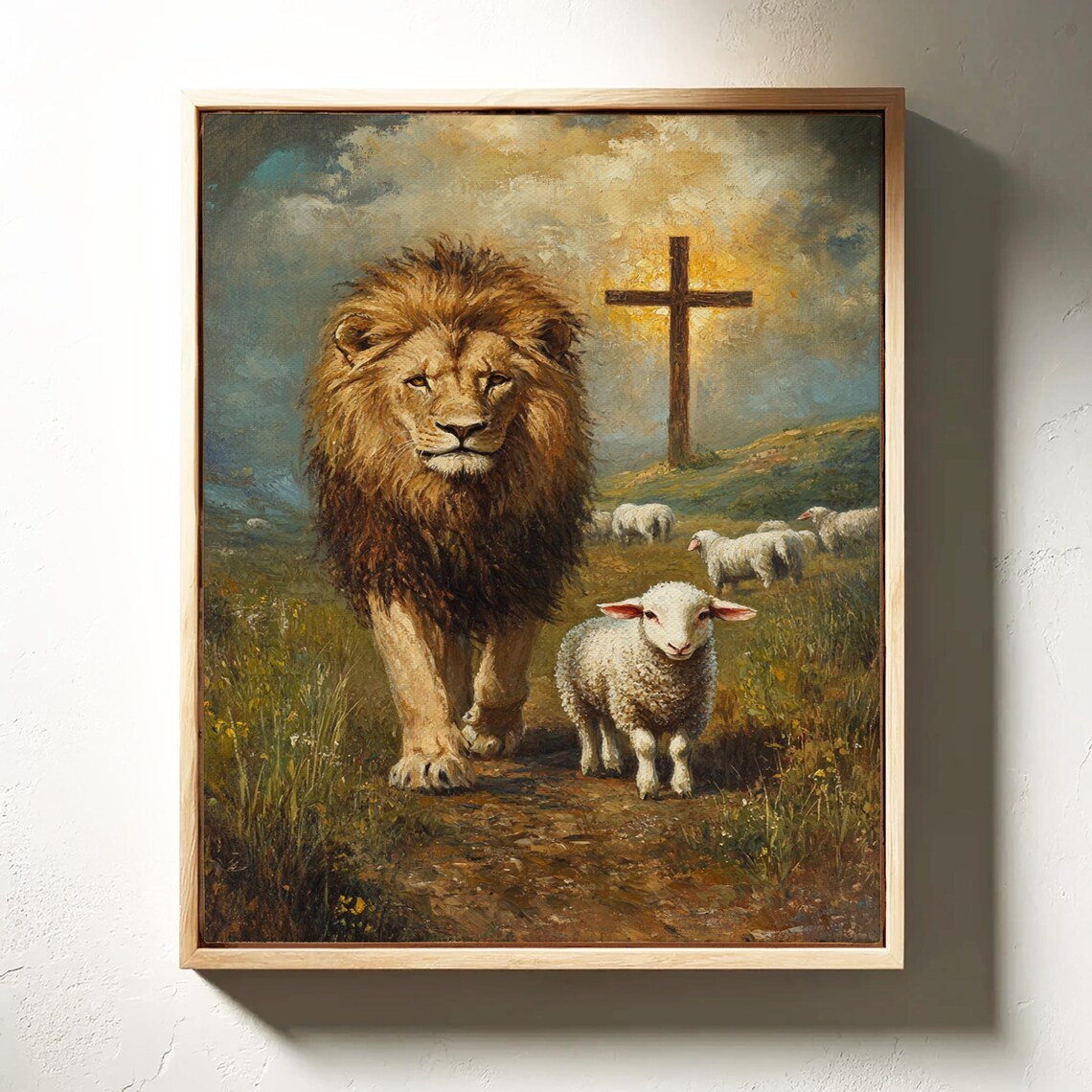 The Lion And The Lamb With Cross Powerful Christian Faith Poster