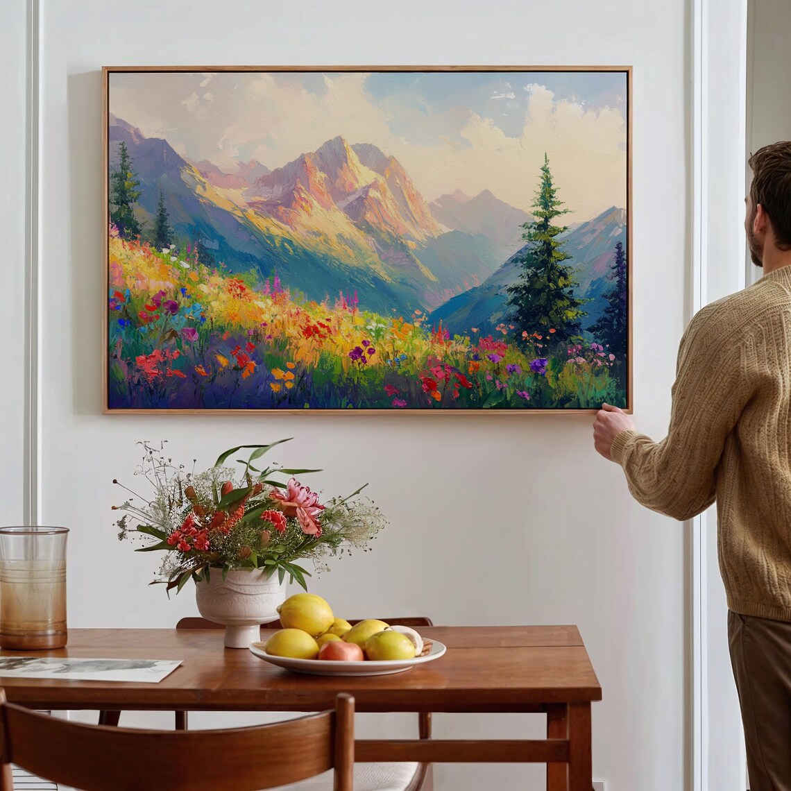 Vibrant Wildflower Meadow Art Print, Alpine Landscape - Image 4