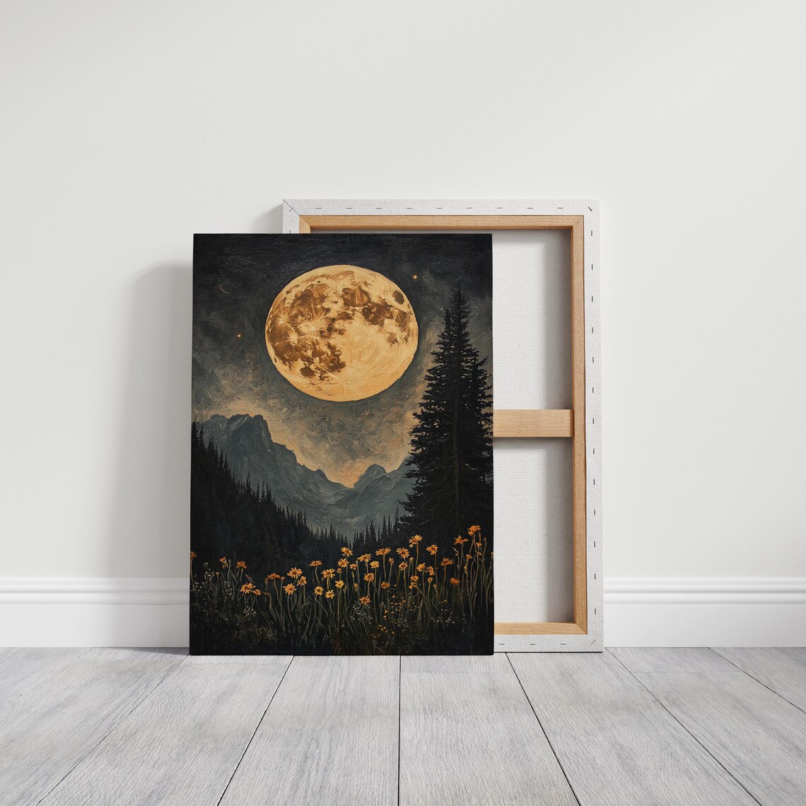 Moonlit Mountain Art Print, Forest Night Sky Scene - Image 5