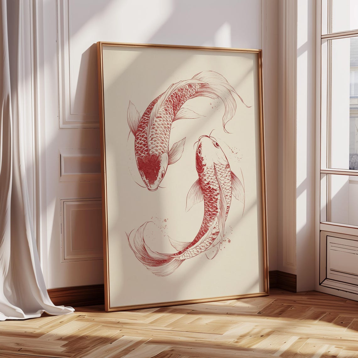 Red Koi Fish Yin Yang Circle Japanese Zen Ink Minimalist Poster - Image 4