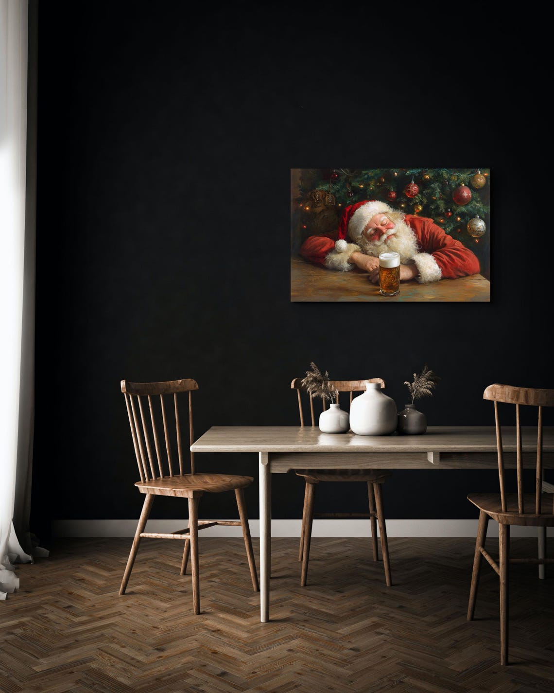 Drunk Santa Asleep At Table With Beer Mug Christmas Decor Poster - Image 6