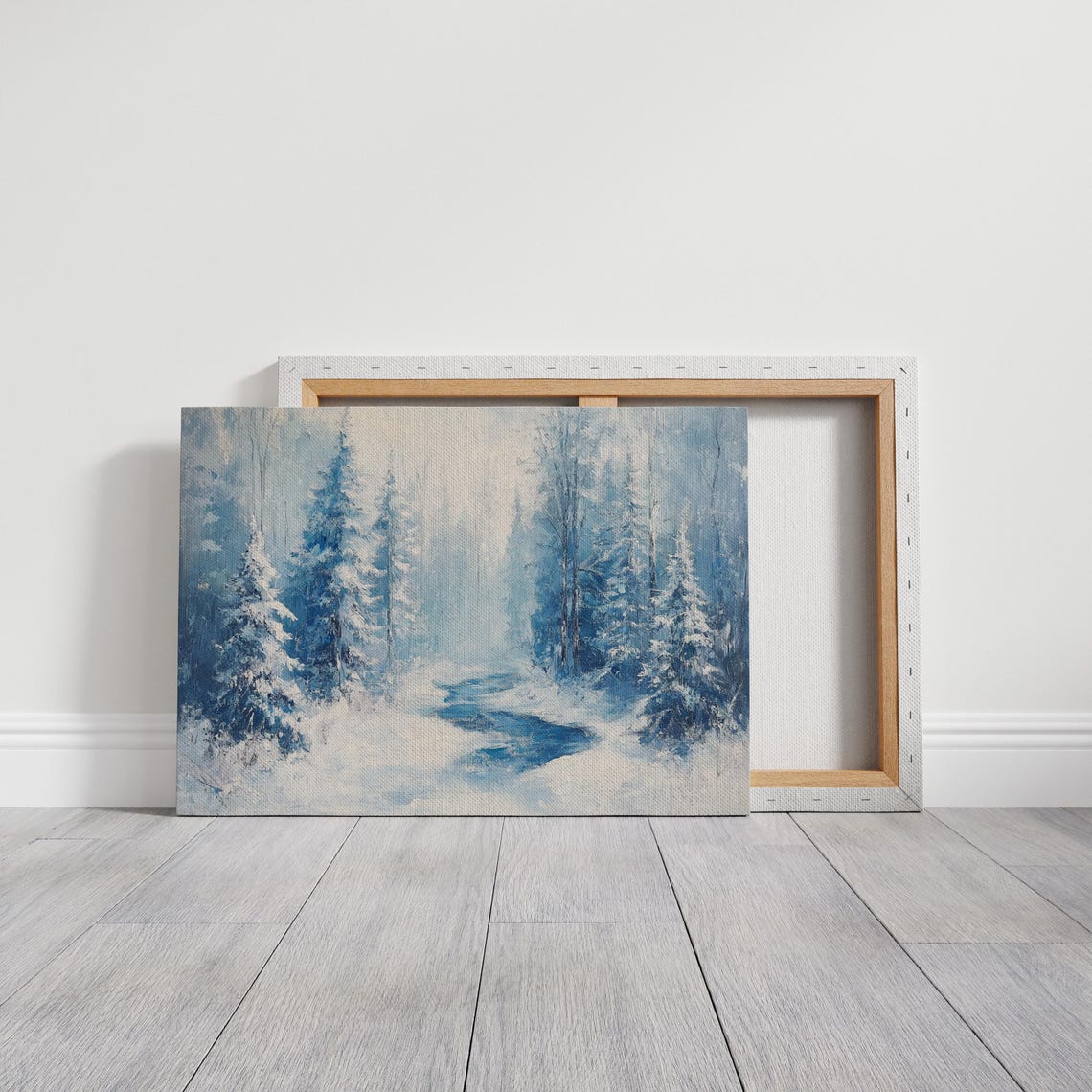 Winter Pine Forest With Misty Stream Snowy Landscape Wall Art - Image 3