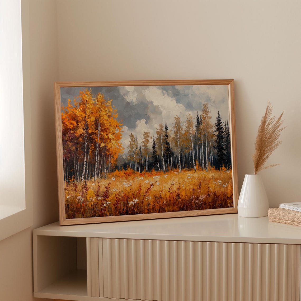 Golden Autumn Birch Forest Vibrant Fall Landscape Nature Poster