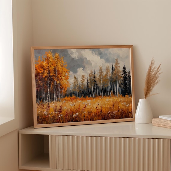 Golden Autumn Birch Forest Vibrant Fall Landscape Nature Poster