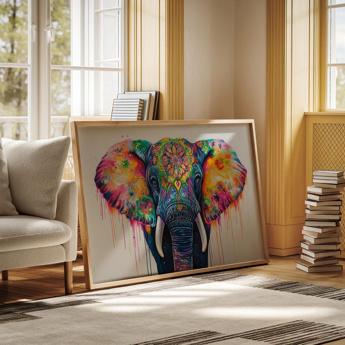 Vibrant Elephant Boho Mandala Art Print