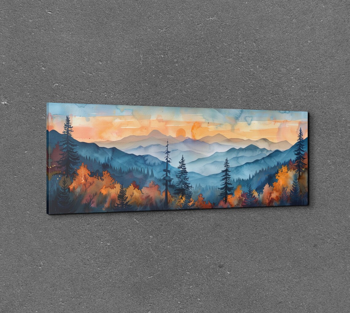 Adirondack Mountains Mid Century Modern Panoramic Scenery Wall Art - Image 3
