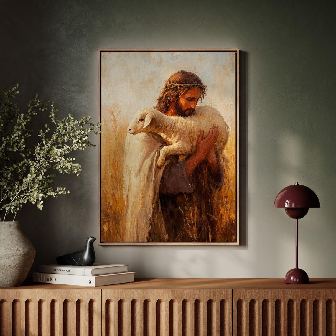 Jesus Crown Of Thorns Cradling Lamb Golden Wheat Field Poster - Image 7