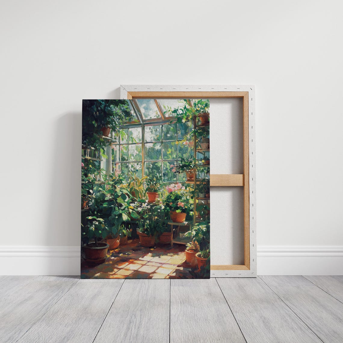 Sunlit Greenhouse Interior Filled With Lush Potted Plants Poster - Image 3