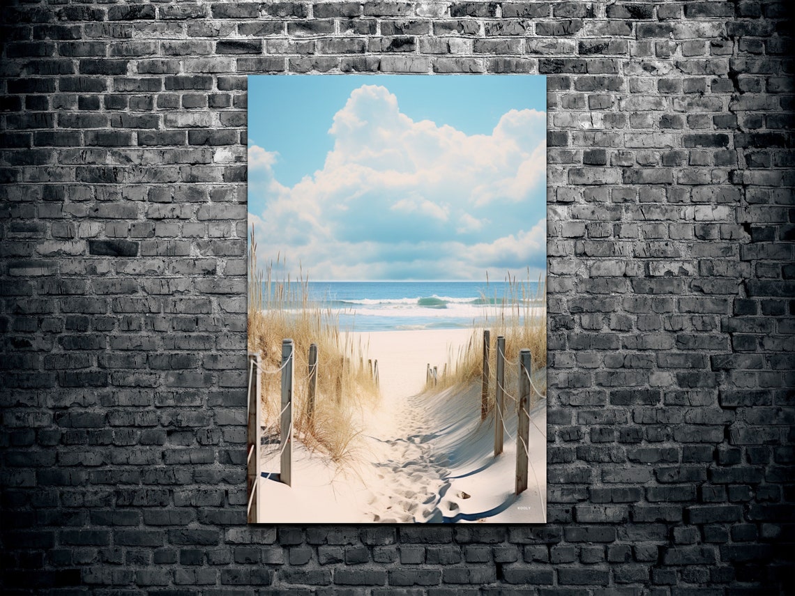 Sandy Beach Path Through the Dunes Under a Bright Blue Sky Poster - Image 2