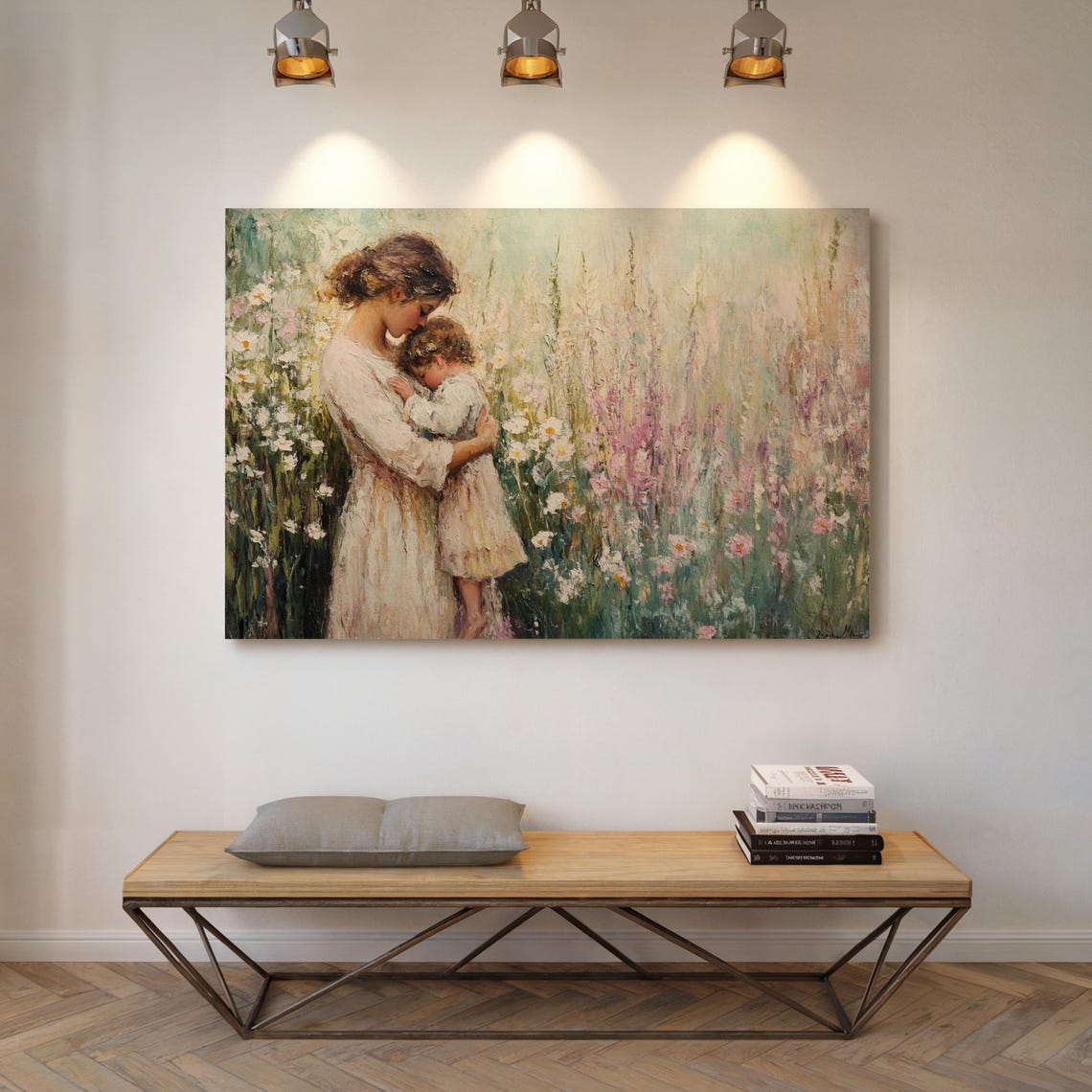Mother And Child Embracing In Blooming Wildflower Field Wall Art - Image 6