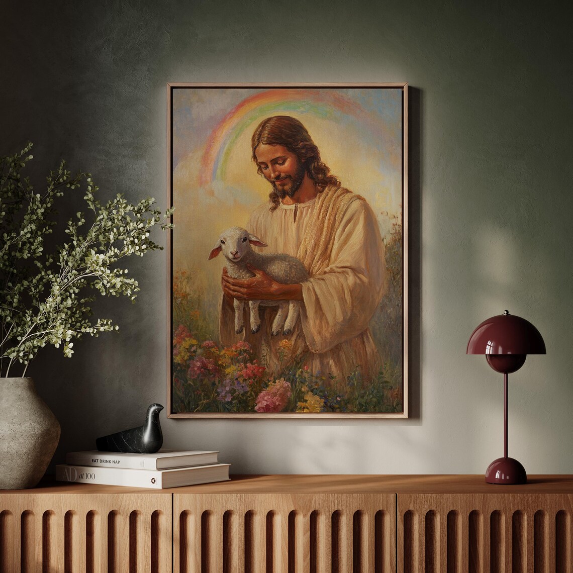 Jesus Holding Lamb With Rainbow, Christian Decor - Image 4