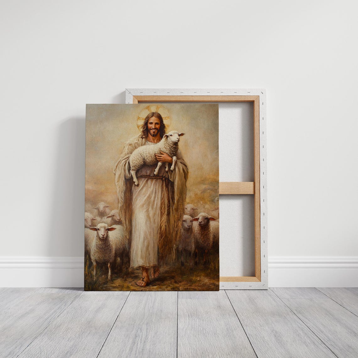Good Shepherd Jesus Holding Lamb Flock Golden Light Art Poster - Image 6