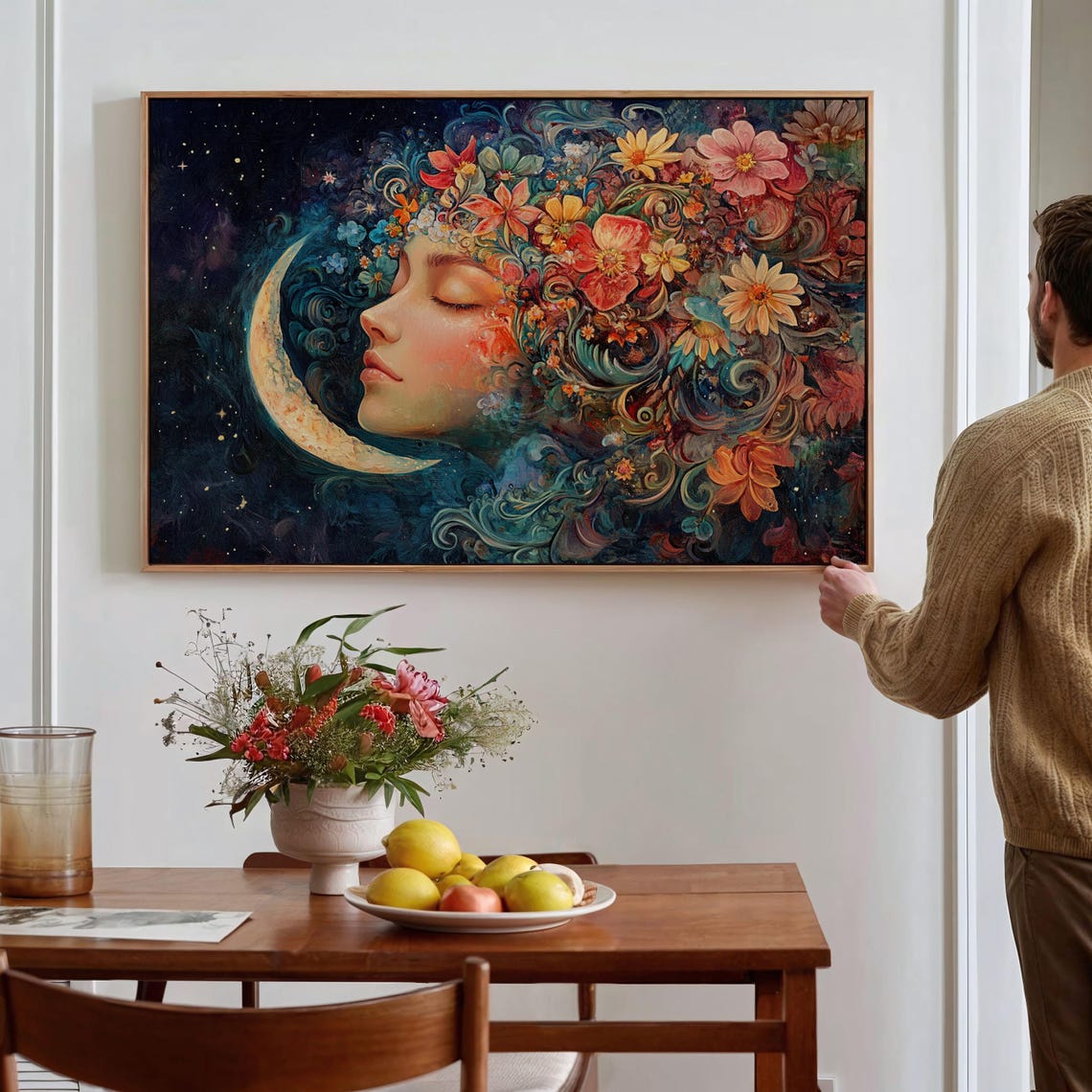 Dreamy Celestial Woman With Flower Hair And Crescent Moon Poster - Image 4