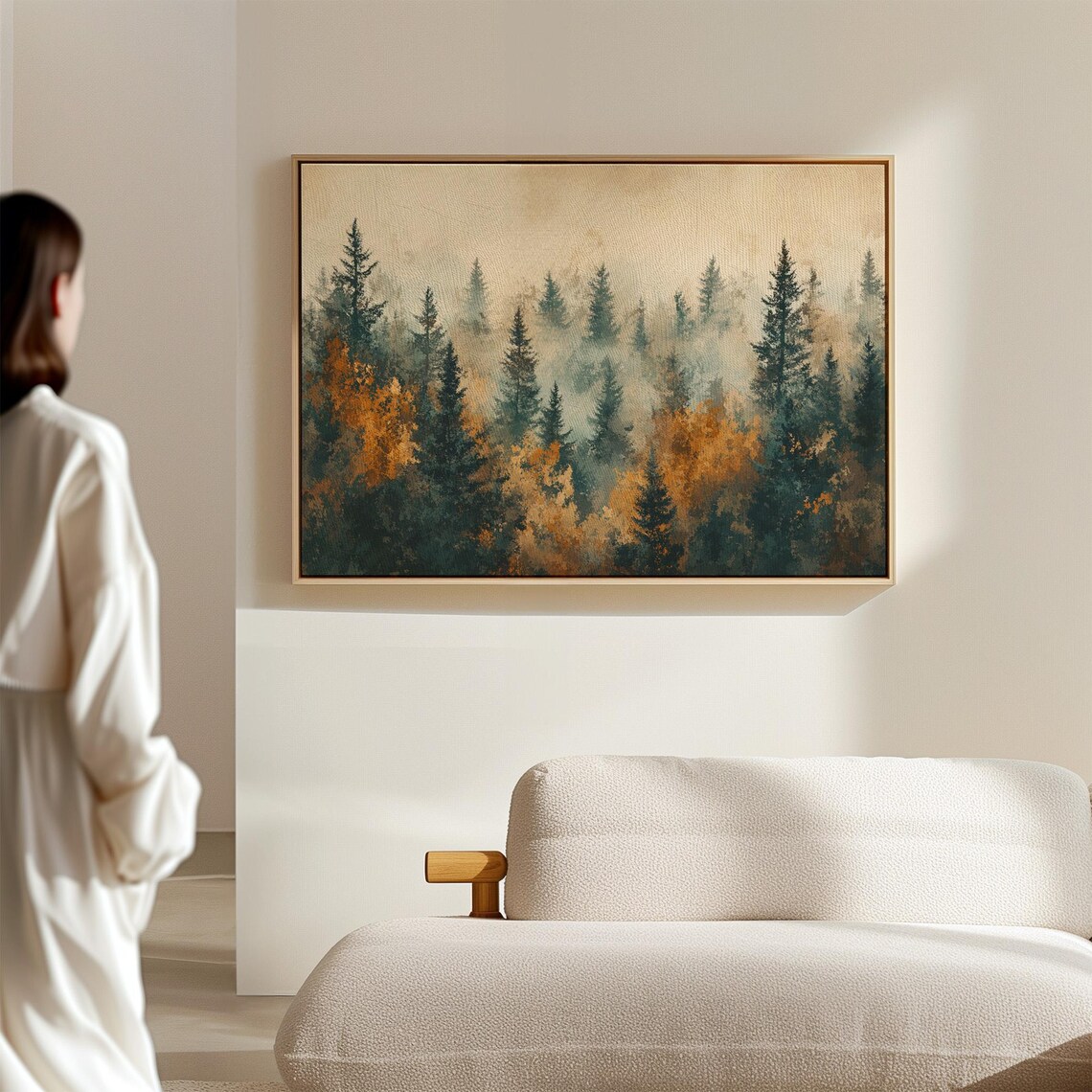 Serene Misty Autumn Pine Forest Fog Golden Fall Woodland Wall Art - Image 4