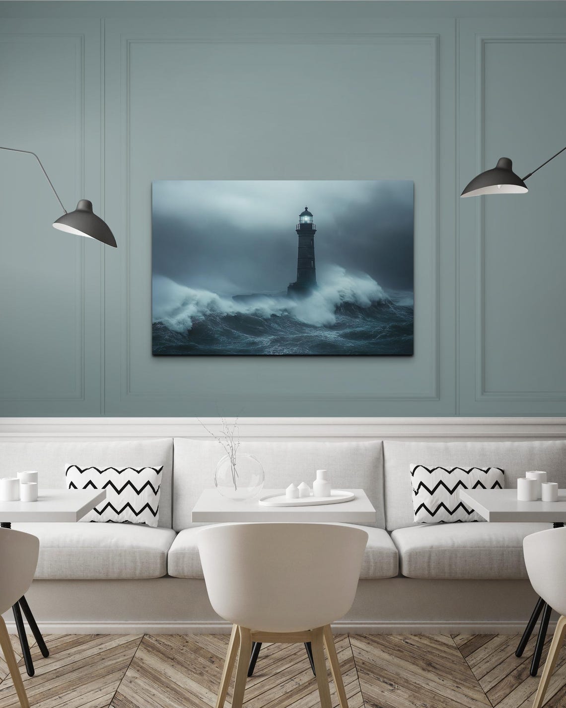 Lighthouse Tower Amid Crashing Ocean Waves Stormy Sea Poster - Image 3