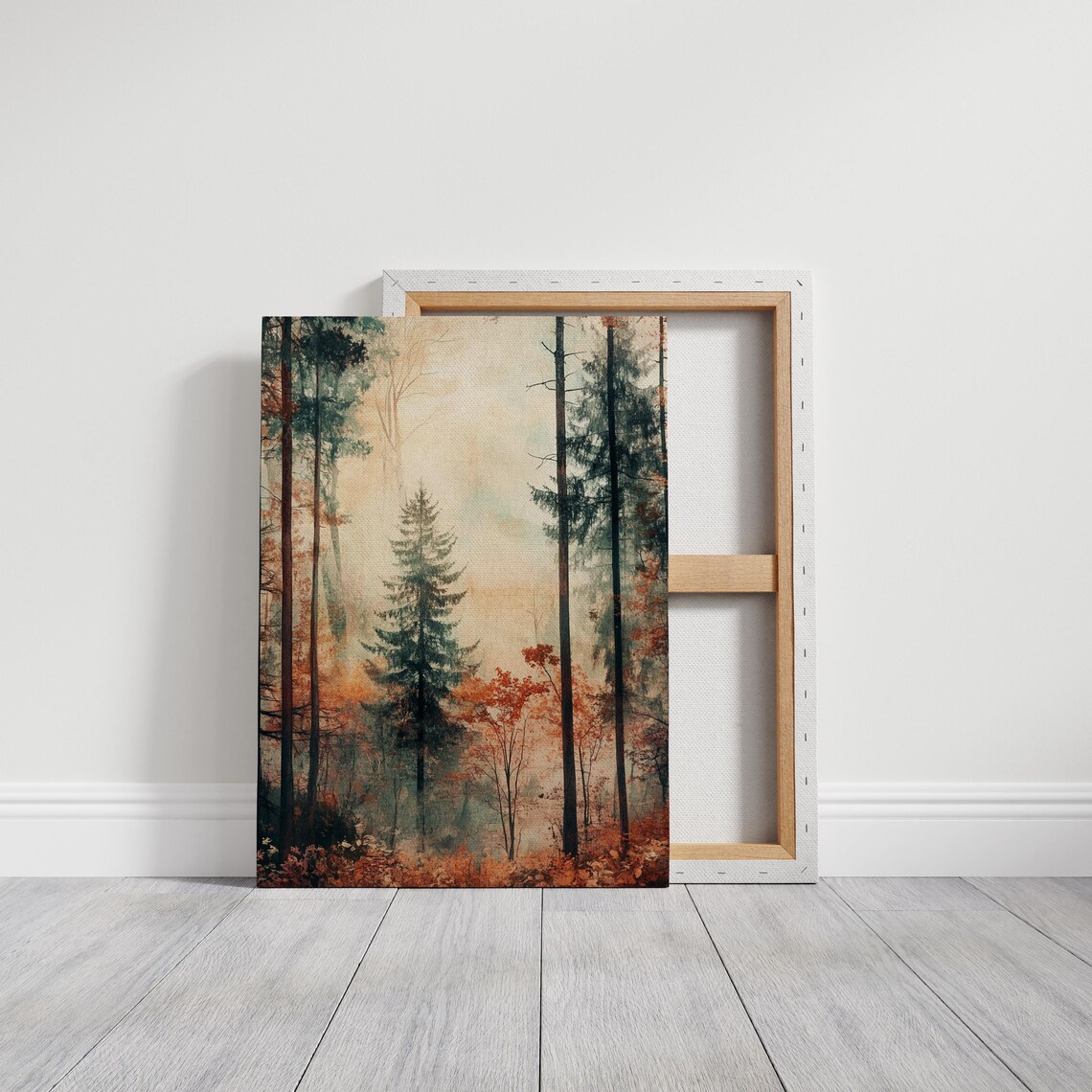 Misty Autumn Forest Art Print, Tranquil Woodland Scene - Image 3