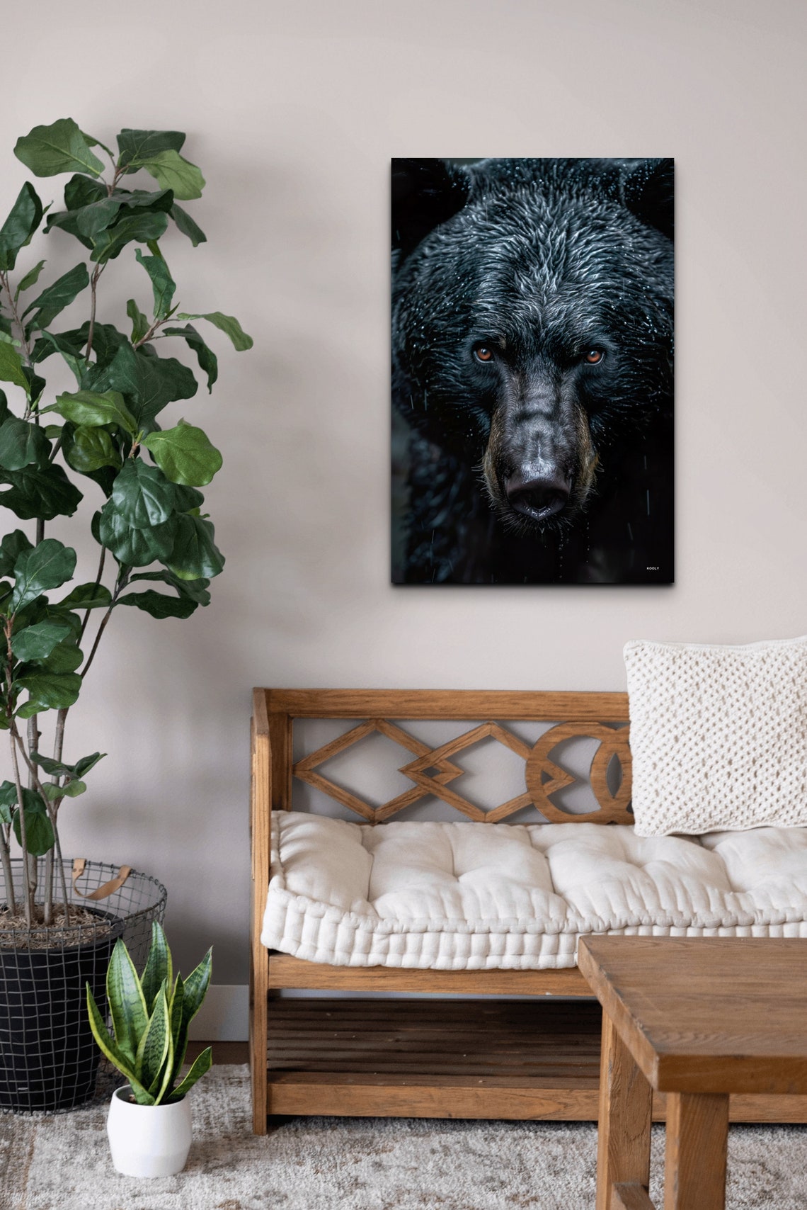 Black Bear Face Wet Fur Rain Close-Up Intense Wildlife Wall Art - Image 6