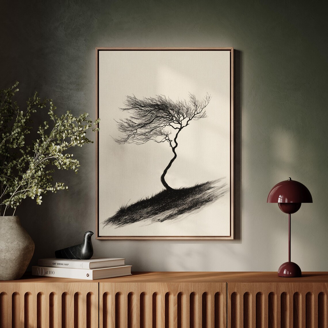 Minimalist Windblown Tree, Monochrome Art Print - Image 3