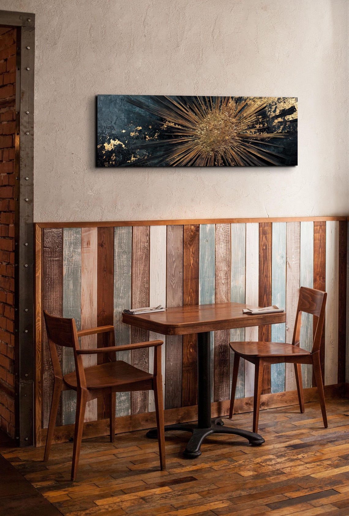Black And Gold Starburst Explosion Abstract Panoramic Art Poster - Image 5