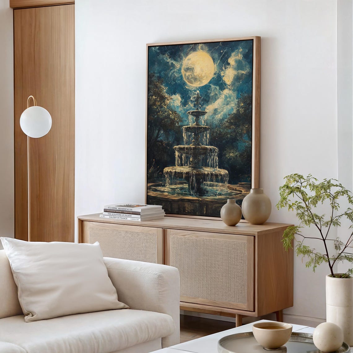 Enchanting Moonlit Fountain Night Sky Full Moon Dreamy Art Poster - Image 4