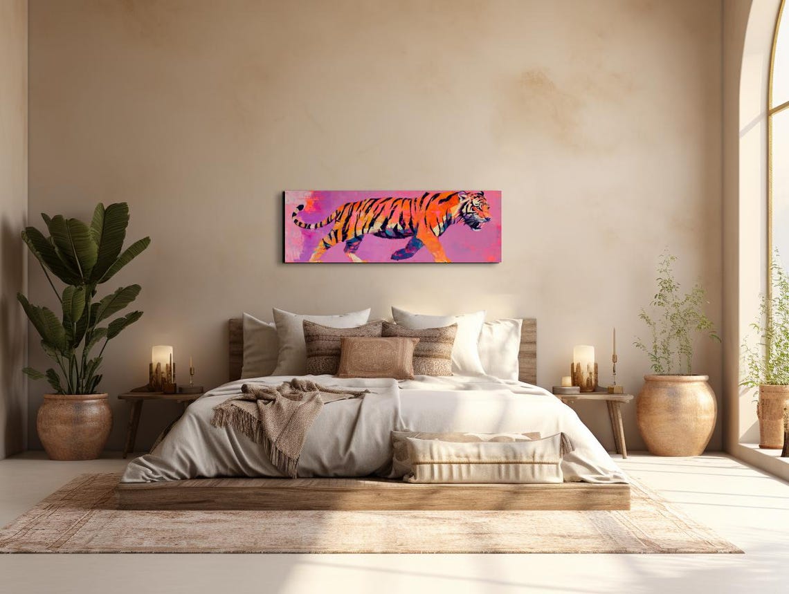 Bold Orange Tiger Pink Pop Art Panoramic Wildlife Painting Poster - Image 6
