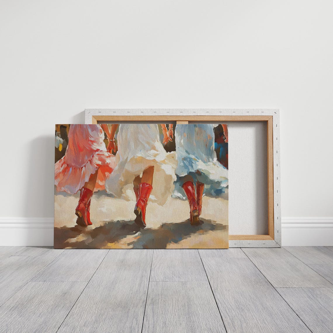 Country Dance Art Red Cowboy Boots Western Dress Painting Rustic Wall Decor For Farmhouse And Country Style Homes - Image 2