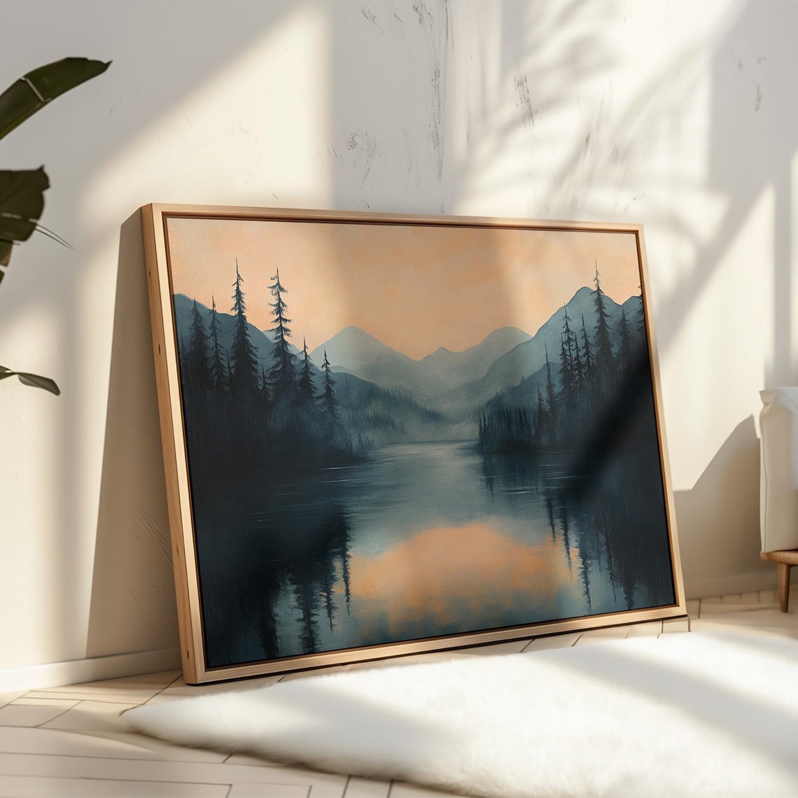 Misty Mountain Lake Dark Forest Reflection Art Moody Sunset Wall Print Serene Nature Landscape Calm Wilderness Decor - Image 5