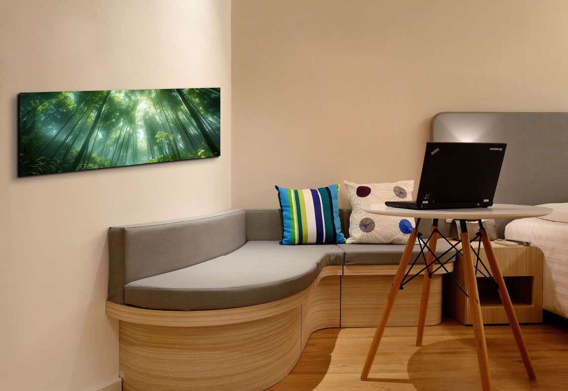 Sunlit Bamboo Forest Towering Stalks Canopy Light Rays Wall Art - Image 3