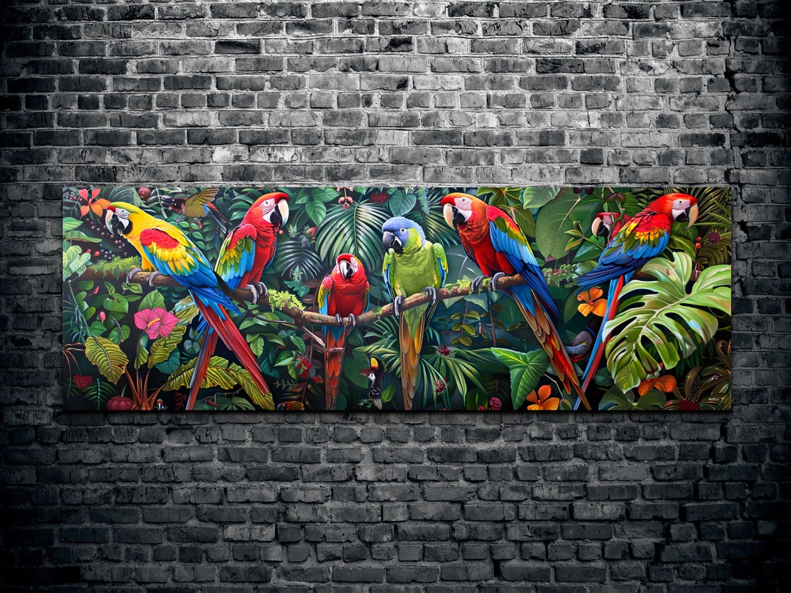 Panoramic Rainforest Scene With Parrots - Image 3