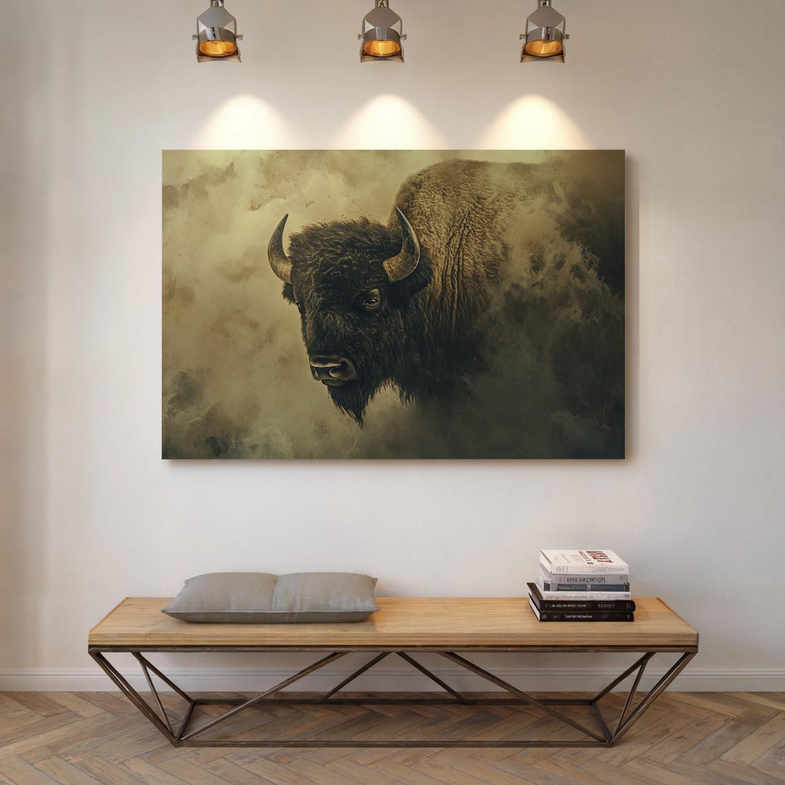 Majestic Bison Art Wild Buffalo In Mist Western Nature Decor Rustic Wildlife Painting Bold Wall Art For Home - Image 4