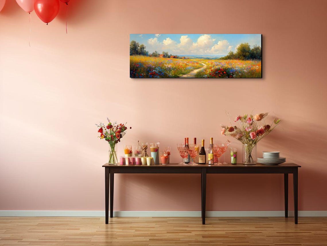 Country Path Through Colorful Wildflower Meadow With Barn Poster - Image 5